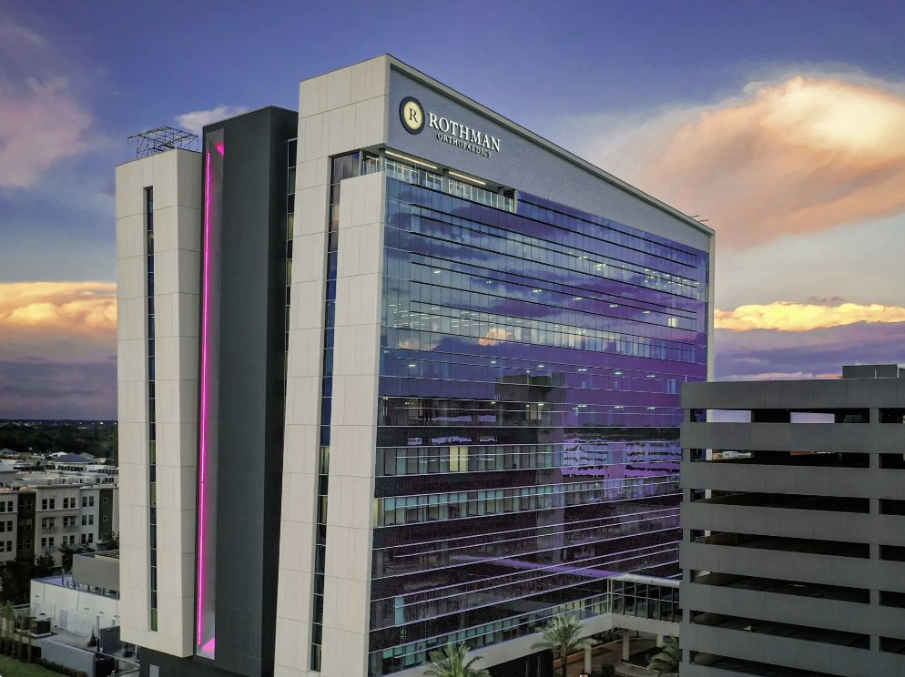 Rothman Orthopaedics at Innovation Tower, 265 E. Rollins Street, Orlando — the glass tower housing Dr. Irwin’s clinic on the 11th floor.